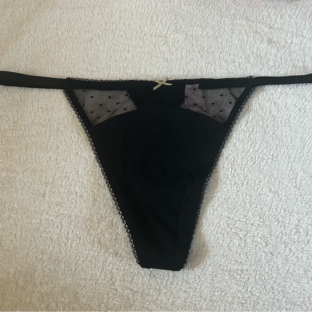 Victoria's Secret Black Sheer Dot V-string Panty